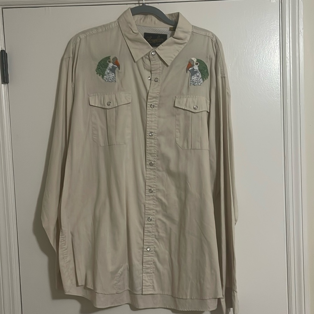 Howler Bros limited edition pearl snap gaucho button down with parrot detail